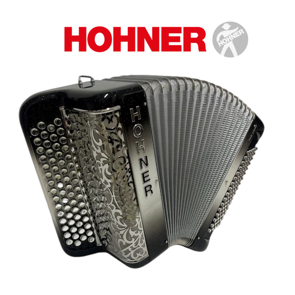 Accordéon chromatique Hohner fun light 80 à touche bouton couleur noir dégradé gris
