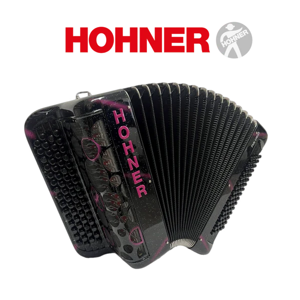 Accordéon chromatique Hohner fun light 80 à touche bouton couleur noir et rose