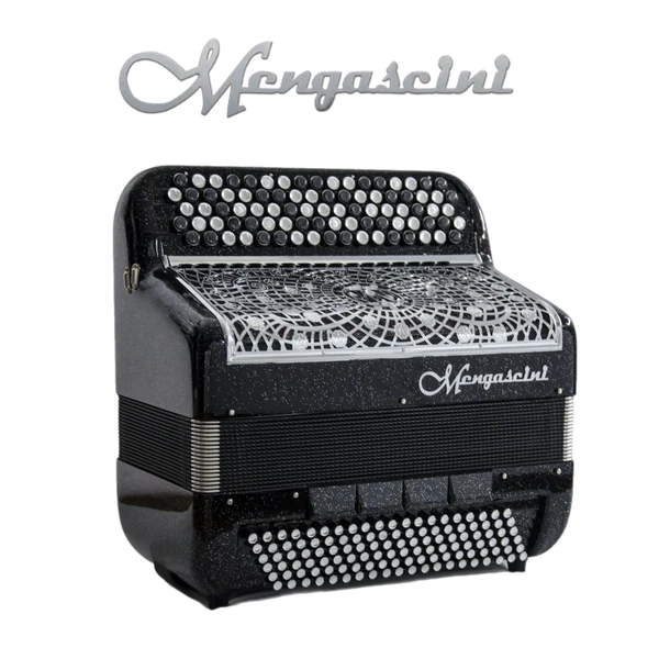 Accordéon chromatique Mengascini F11 cassotto à touche bouton couleur noir paillete
