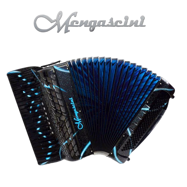 Accordéon chromatique Mengascini Preferita 21C à touche piano couleur noir à traits bleus