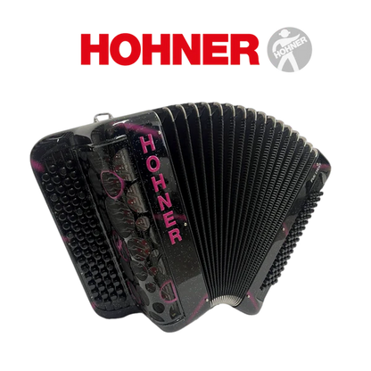 Accordéon chromatique Hohner fun light 80 à touche bouton couleur noir et rose
