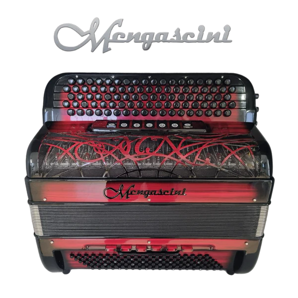 Accordéon chromatique Mengascini 56 C3 Converter à touche bouton couleur rouge et noir