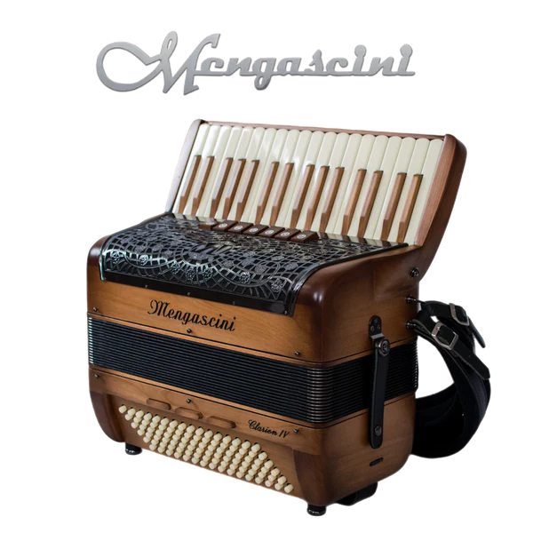 Accordéon chromatique mengascini clarion 3 à touche piano en bois vu de côté