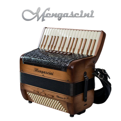 Accordéon chromatique mengascini clarion 3 à touche piano en bois vu de côté