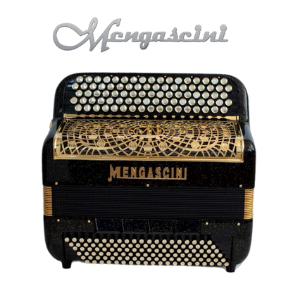 Accordéon chromatique Mengascini F11 cassotto à touche bouton couleur noir pailleté or