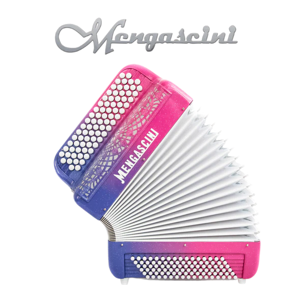 Accordéon chromatique Mengascini F4 super à touche bouton couleur mauve et rose