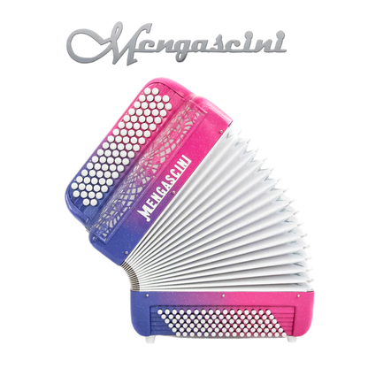 Accordéon chromatique Mengascini F4 super à touche bouton couleur mauve et rose