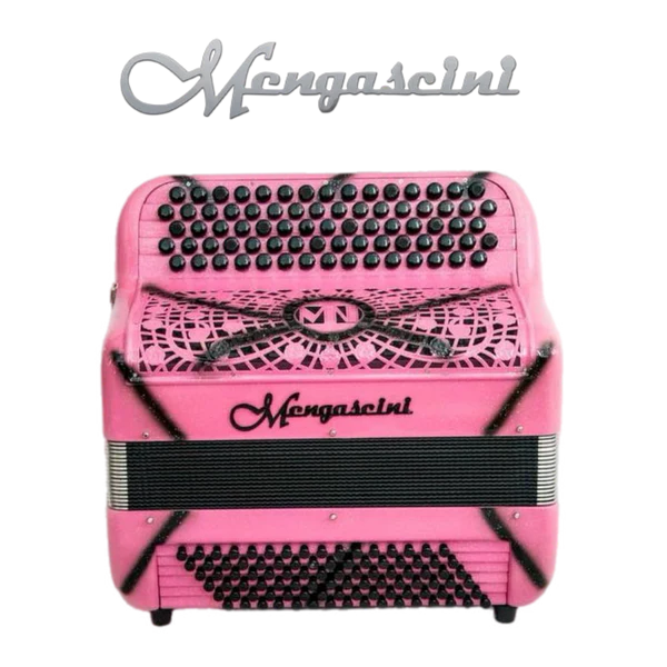 Accordéon chromatique Mengascini F4 super à touche bouton couleur rosane open