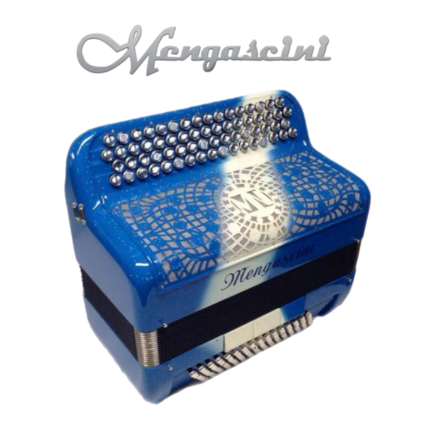 Accordéon chromatique Mengascini F5 à touche bouton couleur bleu et blanc