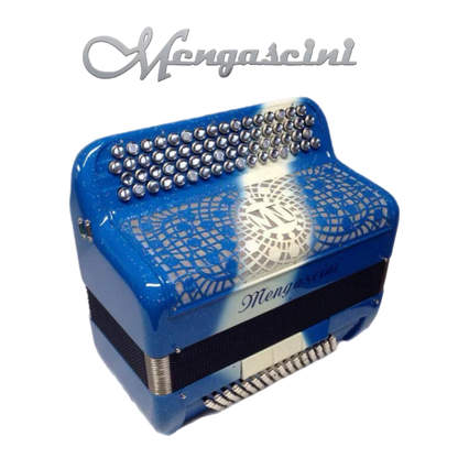 Accordéon chromatique Mengascini F5 à touche bouton couleur bleu et blanc
