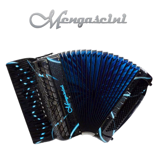 Accordéon chromatique Mengascini Preferita 21C à touche piano couleur noir à traits bleus