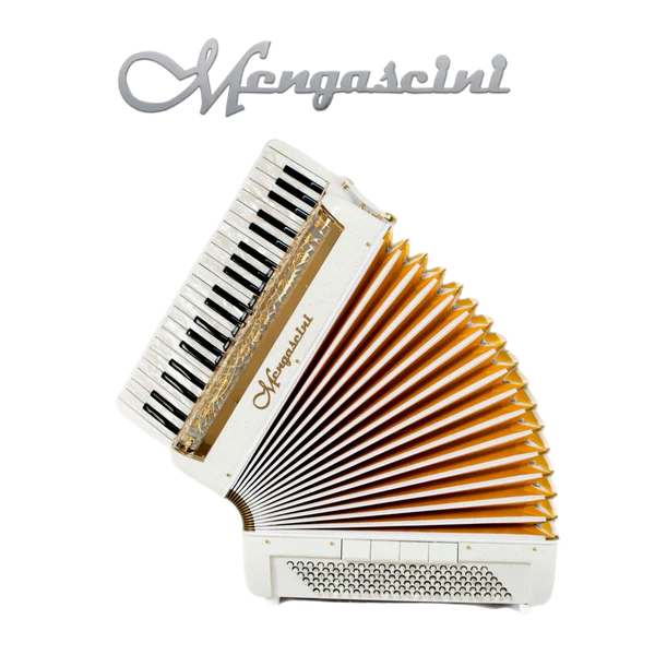 Accordéon chromatique Mengascini preferita 413 à touche piano couleur blanc or