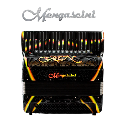 Accordéon chromatique Mengascini Prima IV à touche piano couleur noir et traits jaune 