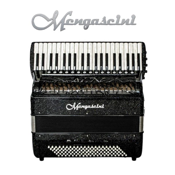 Accordéon chromatique Mengascini P125 converter à touche piano couleur noir vu de face