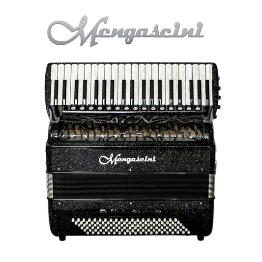 Accordéon chromatique Mengascini P125 converter à touche piano couleur noir vu de face