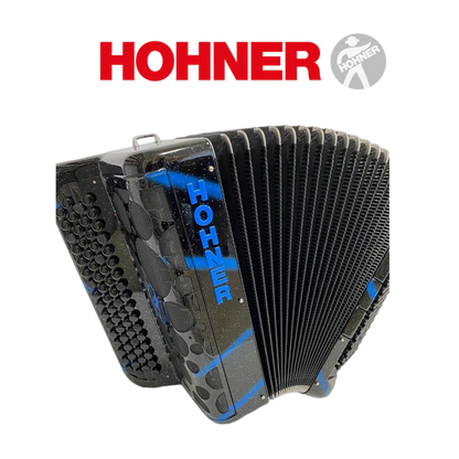 Accordéon chromatique hohner fun musette 96 à touche bouton couleur noir tag bleu