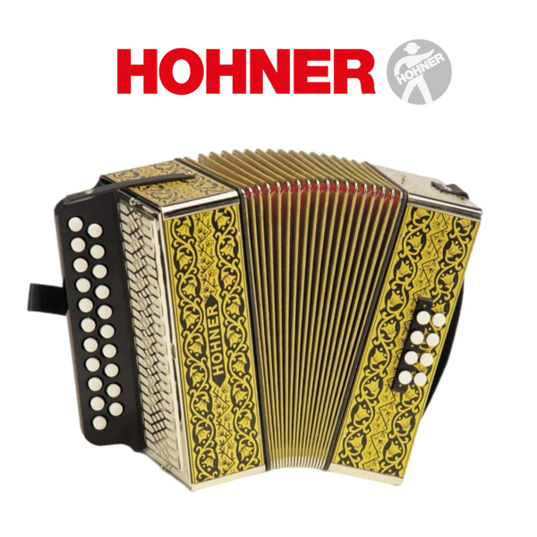 Accordéon diatonique Hohner 2915 à touche bouton couleur or et noir
