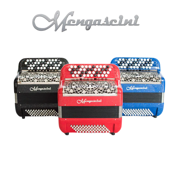 Accordéon chromatique Mengascini Junior à touche bouton couleur noir rouge ou bleu
