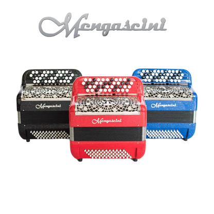 Accordéon chromatique Mengascini Junior à touche bouton couleur noir rouge ou bleu