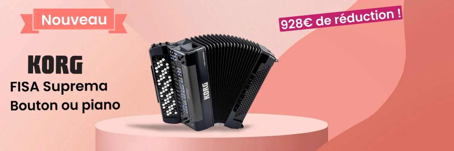 promotion bannière d'un accordéon Korg fisa suprema bouton ou piano