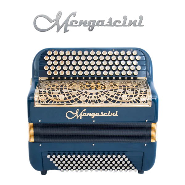 Accordéon chromatique Mengascini F4 super touche bouton bleu pétrole