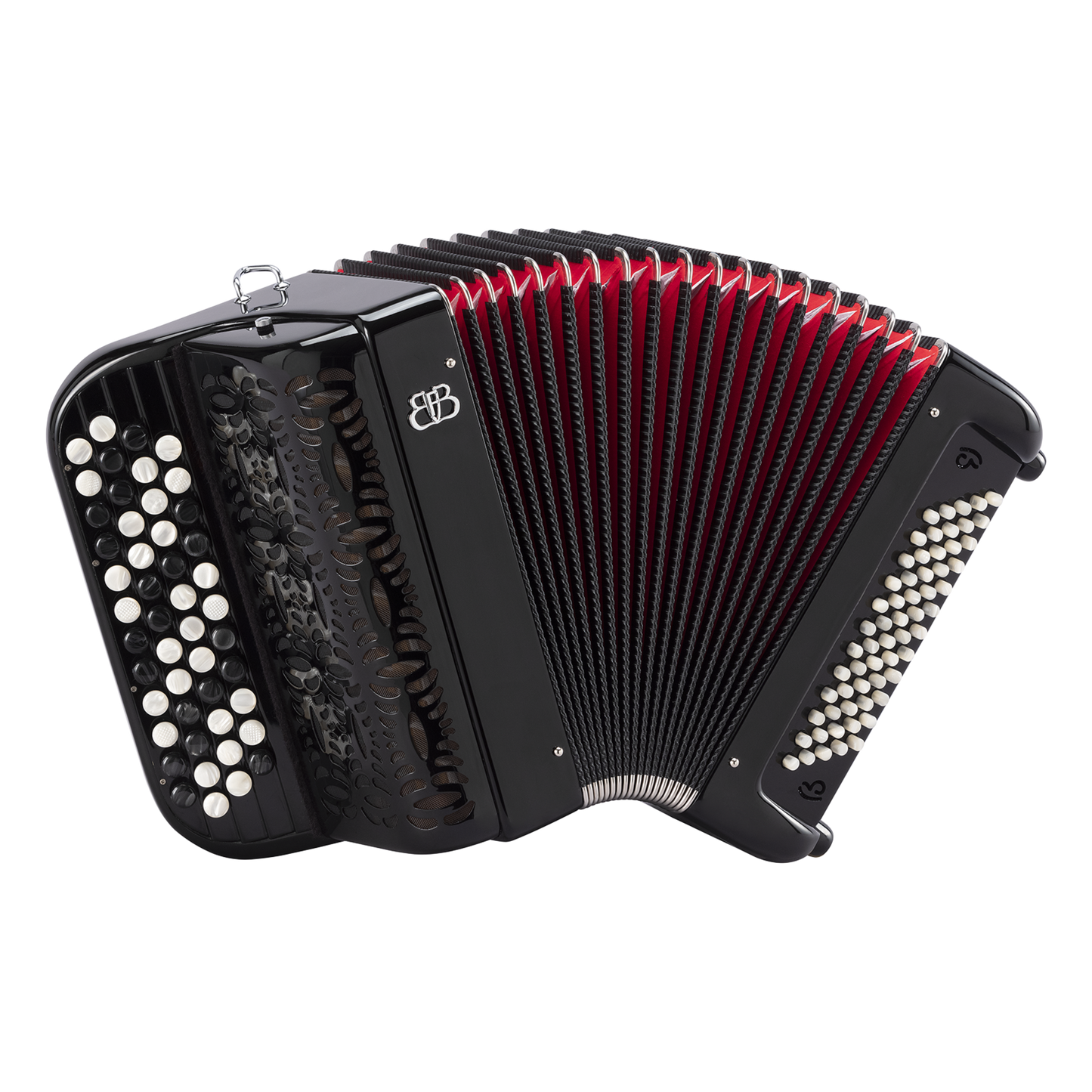 Accordéon Chromatique Ballone Burini Etude à Boutons Vue de Face avec Soufflet Ouvert