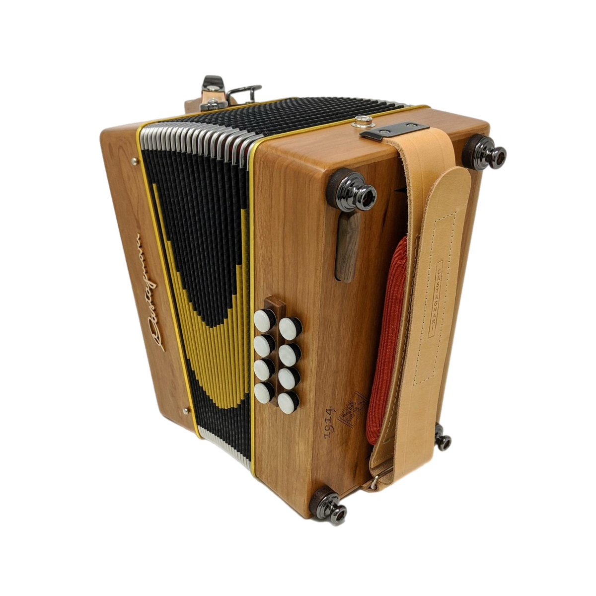 Accordéon Diatonique Castagnari Dinn III en Bois de Cerisier Vu des Basses et dessous