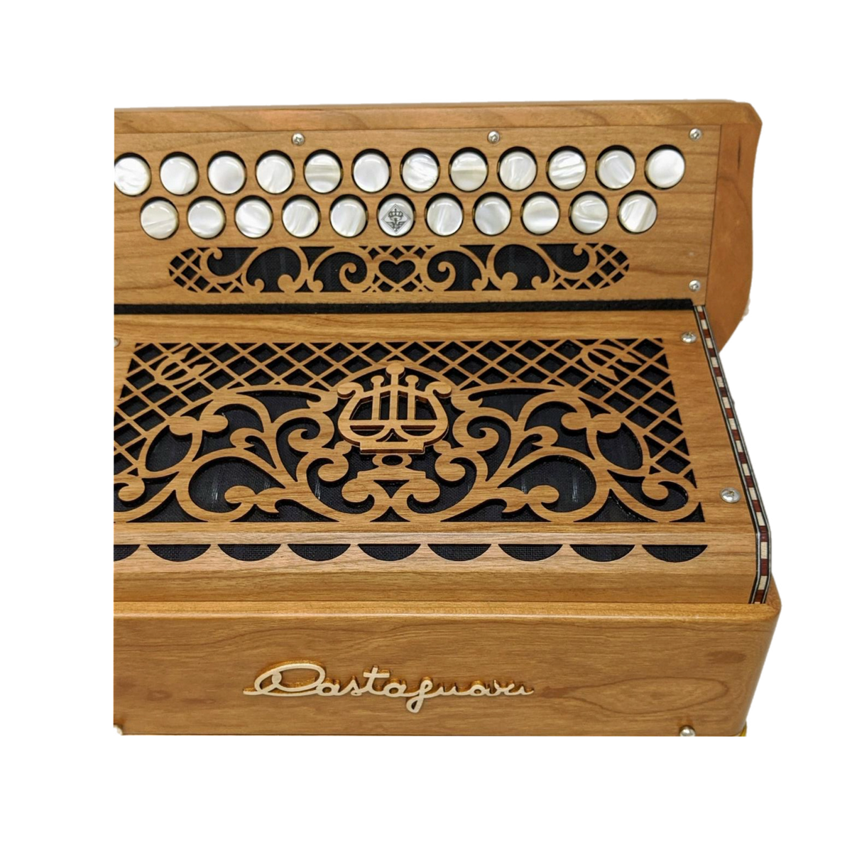 Accordéon Diatonique Castagnari Dinn III en Bois de Cerisier Vu du Clavier Main Droite à Bouton