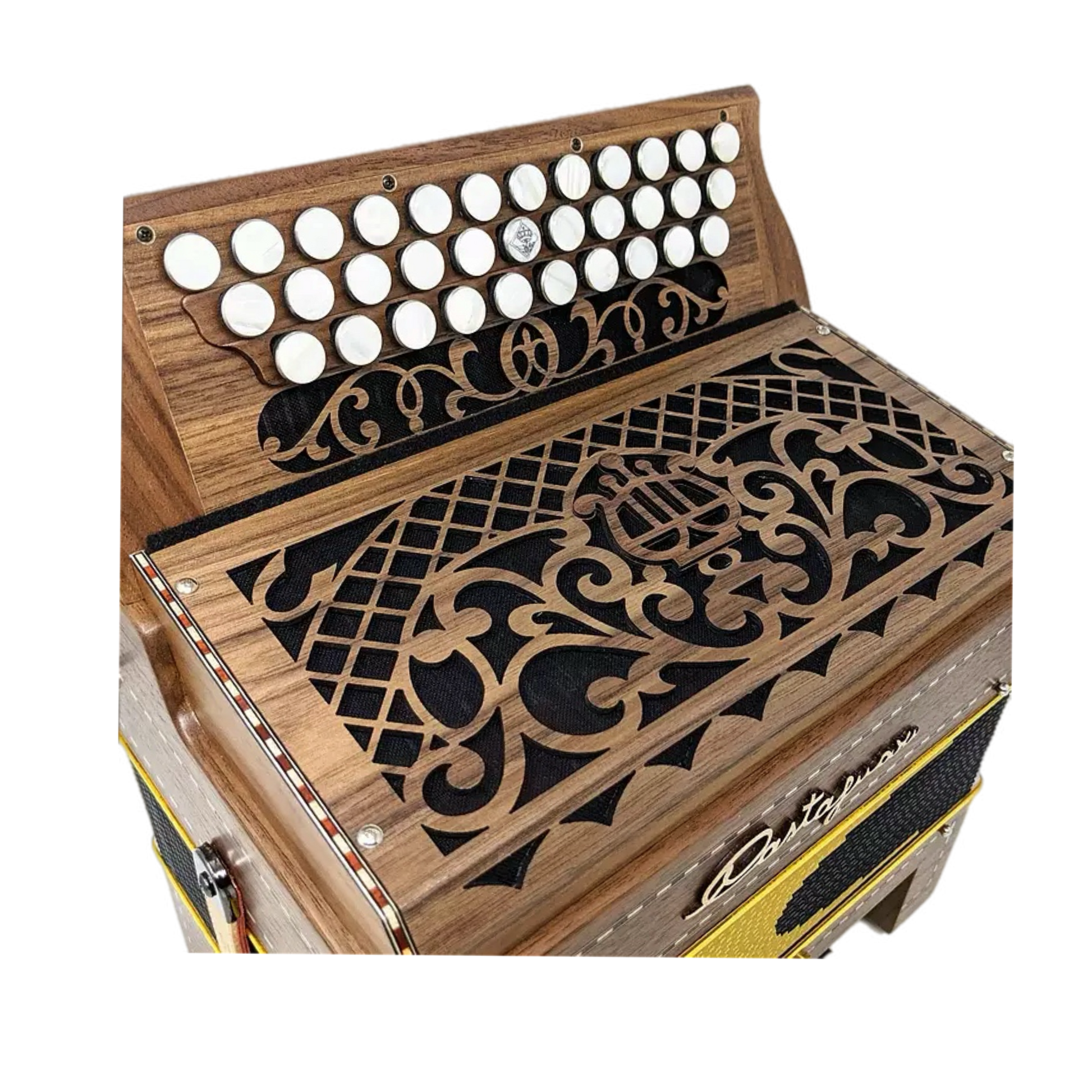 Accordéon Diatonique Castagnari Handry 18 en Bois de Noyer Vu du Clavier Main Droite à Bouton