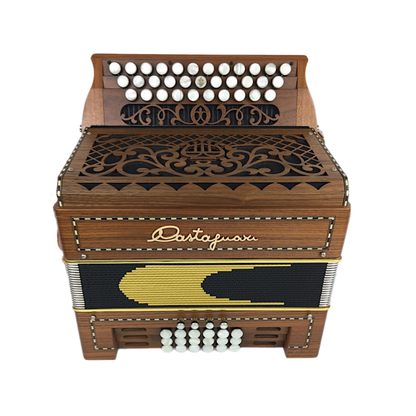 Accordéon Diatonique Castagnari Handry 18 en Bois de Noyer Vu de Face avec Soufflet Fermé