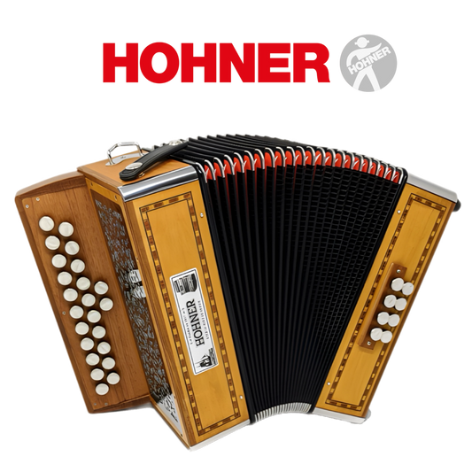Accordéon Diatonique Hohner Merlin II en Bois de Cerisier Vu de Face avec Soufflet Fermé