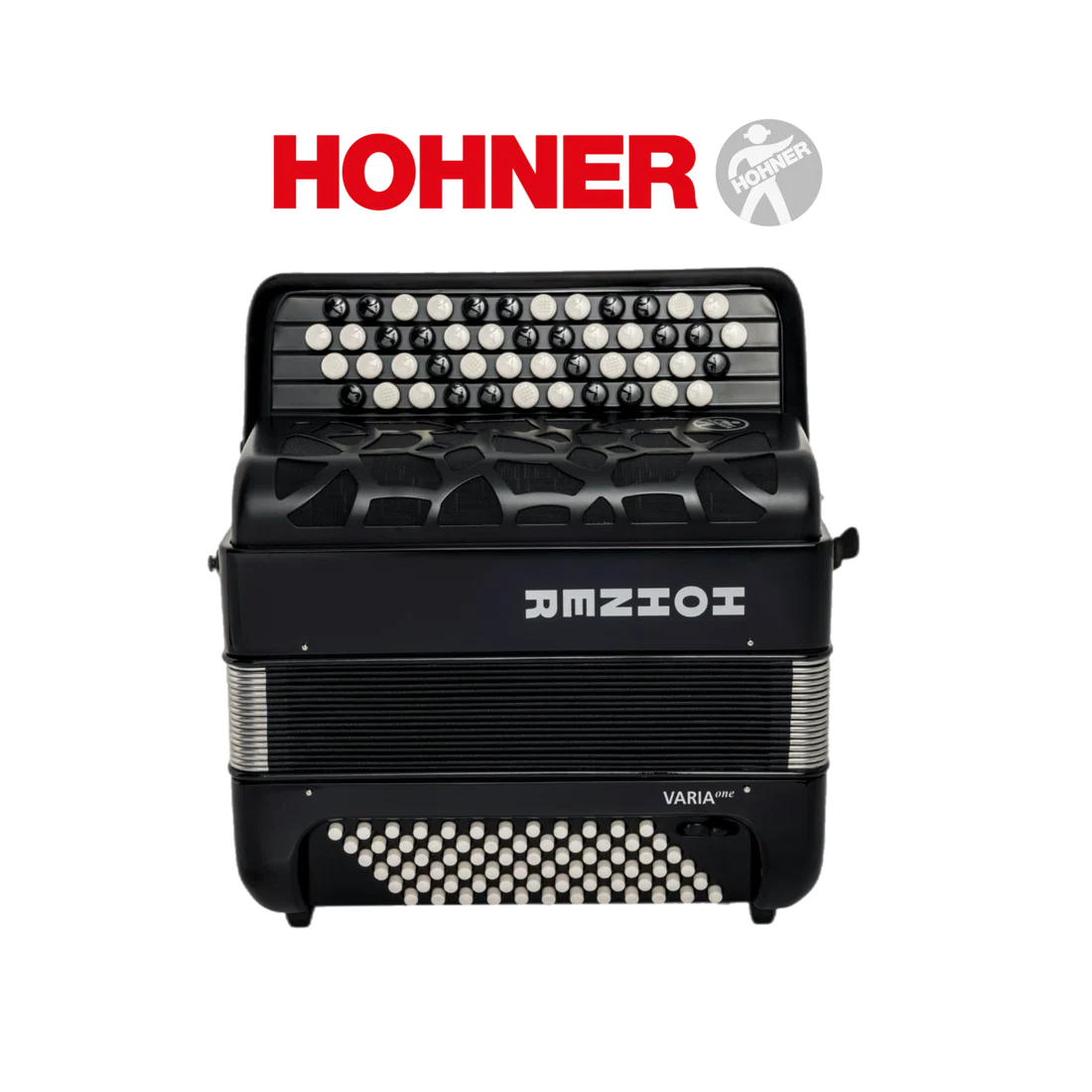 accordéon hohner varia one noir à bouton vu de face avec soufflet fermé