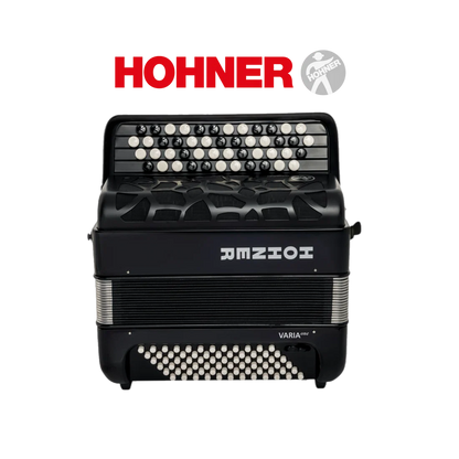 accordéon hohner varia one noir à bouton vu de face avec soufflet fermé