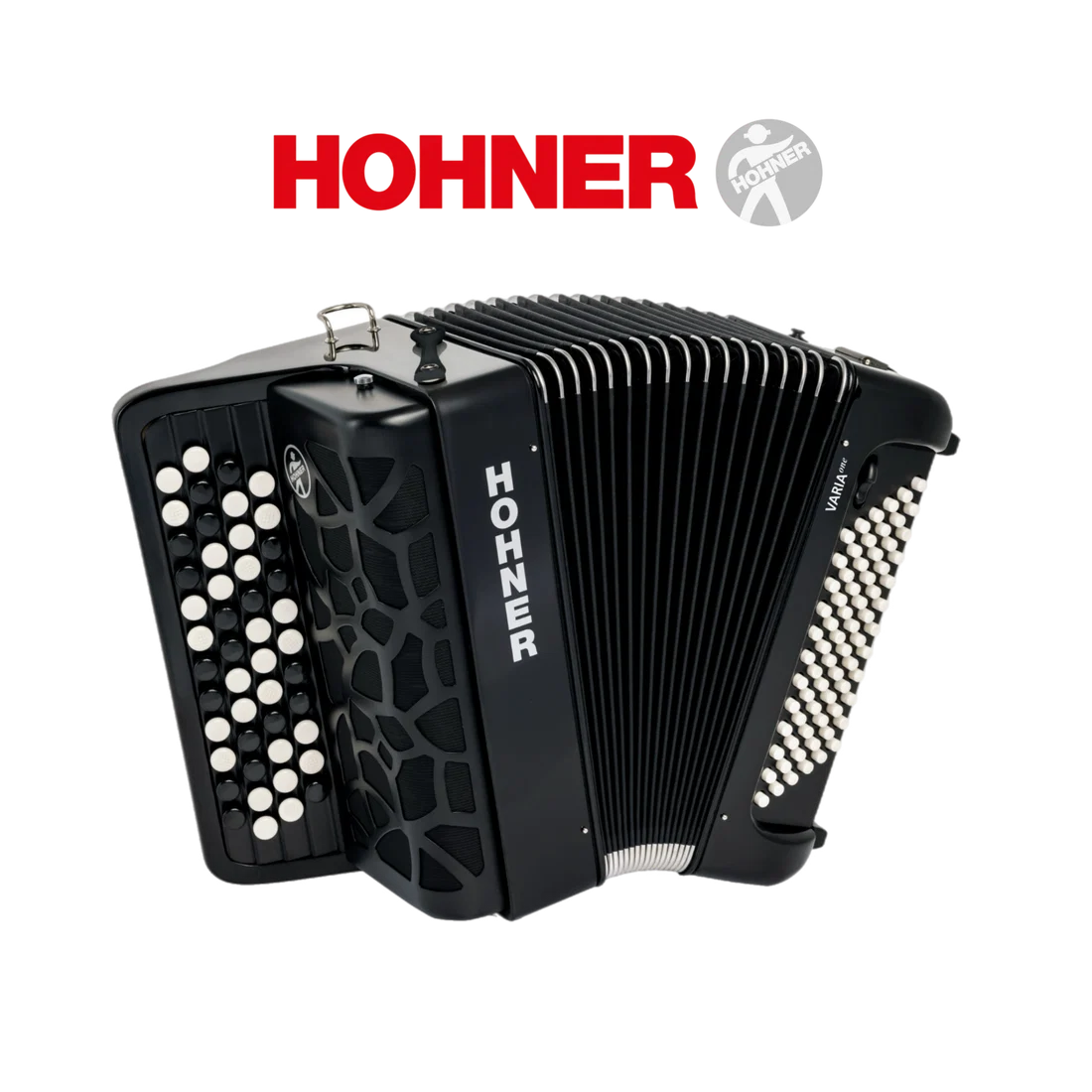 accordéon hohner varia one noir à bouron vu de face soufflet ouvert