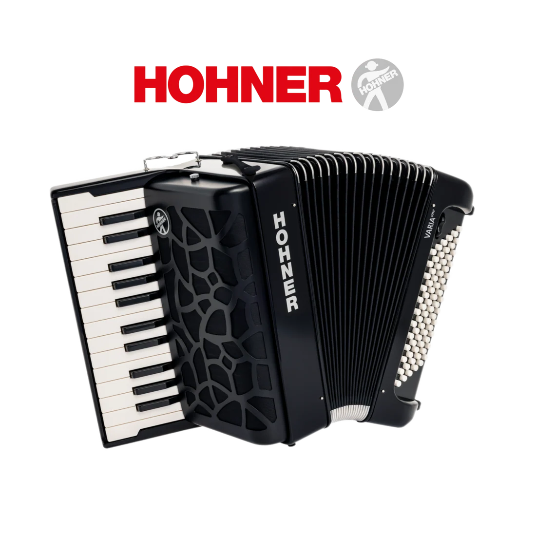 accordéon hohner varia one noir clavier piano vu de face soufflet ouvert