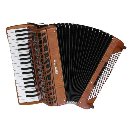 Accordéon Chromatique Pigini Wing Supérieur Cherrywood Vu de Face Ouvert avec Clavier Piano