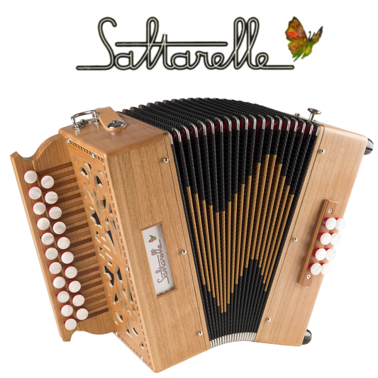 Accordéon Diatonique Saltarelle Bouëbe en Bois de Cerisier Vu de Face avec Soufflet Ouvert