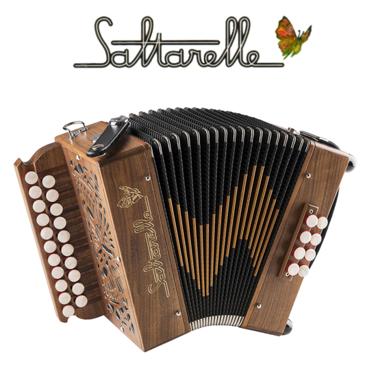 Accordéon Diatonique Saltarelle Epsilon en Bois de Noyer Vu de Face avec Soufflet Fermé